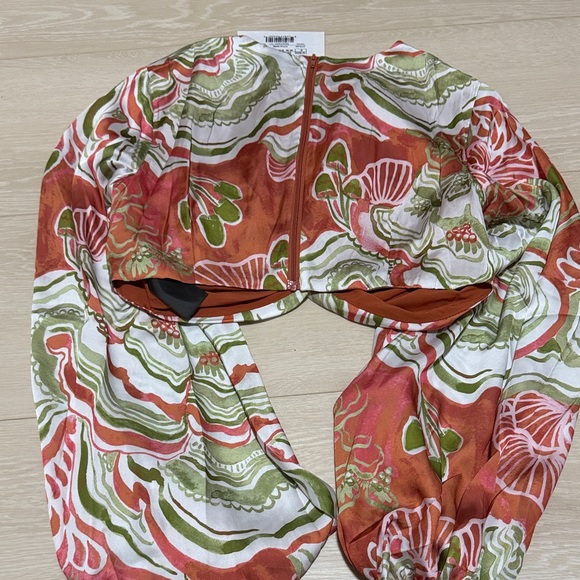 Andrea Iyamah Long Sleeve Coral and Olive Patterned Blouse NEW - Picture 9 of 9